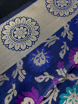 Blue Color Banarasi Silk Dupatta - Floral Jaal with Meenakari - Muted Gold Zari Weaving Dupatta - Dupatta Gift For Her - Dupatta for Lehenga - Kaash