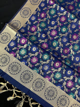Blue Color Banarasi Silk Dupatta - Floral Jaal with Meenakari - Muted Gold Zari Weaving Dupatta - Dupatta Gift For Her - Dupatta for Lehenga - Kaash