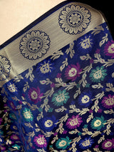 Blue Color Banarasi Silk Dupatta - Floral Jaal with Meenakari - Muted Gold Zari Weaving Dupatta - Dupatta Gift For Her - Dupatta for Lehenga - Kaash