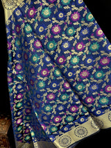 Blue Color Banarasi Silk Dupatta - Floral Jaal with Meenakari - Muted Gold Zari Weaving Dupatta - Dupatta Gift For Her - Dupatta for Lehenga - Kaash