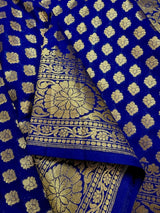 Blue Color Banarasi Silk Saree with Muted Gold Zari Weave - Kaash