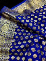 Blue Color Banarasi Silk Saree with Muted Gold Zari Weave - Kaash