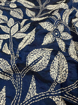 Blue with Dense White Kantha hand Kantha stitch saree on Bangalori silk — Kaash Collection