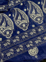 Blue Color Bangalori Silk Saree with Hand Kantha Stitch | Handwoven Kantha Stitch Sarees | Kantha Saress | Bengal Sarees | Silk Sarees - Kaash