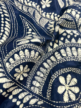 Blue Color Bangalori Silk Saree with Hand Kantha Stitch | Handwoven Kantha Stitch Sarees | Kantha Saress | Bengal Sarees | Silk Sarees - Kaash