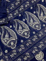 Blue Color Bangalori Silk Saree with Hand Kantha Stitch | Handwoven Kantha Stitch Sarees | Kantha Saress | Bengal Sarees | Silk Sarees - Kaash