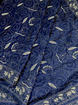 Blue Color Bangalori Silk Saree with Hand Kantha Stitch | Handwoven Kantha Stitch Sarees | Kantha Saress | Bengal Sarees | Silk Sarees - Kaash