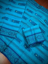Blue Color Bengal Jamdani Tant Saree in Cotton | Bengal Sarees | Jamdani Tant Saree - Kaash