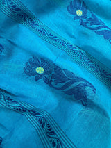 Blue Color Bengal Jamdani Tant Saree in Cotton | Bengal Sarees | Jamdani Tant Saree - Kaash
