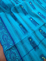 Blue Color Bengal Jamdani Tant Saree in Cotton | Bengal Sarees | Jamdani Tant Saree - Kaash