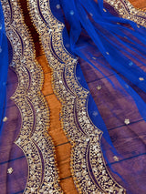 Royal Blue net dupatta with gold zari, sequin & beads — Kaash Collection