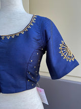 Bottle Green Raw Silk ready-to-wear blouse with handwork with beads — Kaash Collection