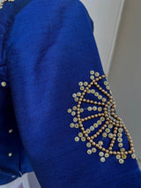 Bottle Green Raw Silk ready-to-wear blouse with handwork with beads — Kaash Collection