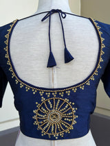 Bottle Green Raw Silk ready-to-wear blouse with handwork with beads — Kaash Collection