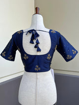 Blue Color Raw Silk Ready to Wear Blouse | Handwork Blouse | Padded Blouse | Readymade Saree Blouse | Stitched Blouses for Saree - Kaash