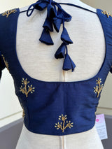 Blue Color Raw Silk Ready to Wear Blouse | Handwork Blouse | Padded Blouse | Readymade Saree Blouse | Stitched Blouses for Saree - Kaash