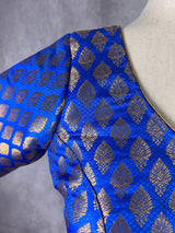 Blue Pure Banarasi (Size 40) ready-to-wear blouse with gold buttis with princess cut — Kaash Collection