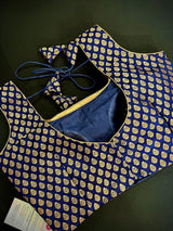 Blue Pure Banarasi Sleeveless ready-to-wear blouse with gold buttis sleeveless — Kaash Collection