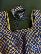 Blue Pure Banarasi Sleeveless ready-to-wear blouse with gold buttis sleeveless — Kaash Collection