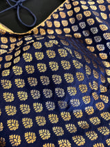 Blue Pure Banarasi Sleeveless ready-to-wear blouse with gold buttis sleeveless — Kaash Collection