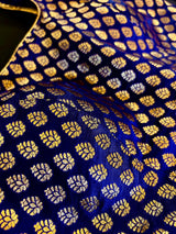 Blue Color Readymade Blouse with small Gold Buttis Pure Banarasi - Readymade Blouses - Blue Color Stitched Blouse - Banarasi Blouse - Kaash