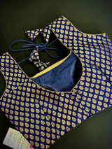 Blue Color Readymade Blouse with small Gold Buttis Pure Banarasi - Readymade Blouses - Blue Color Stitched Blouse - Banarasi Blouse - Kaash
