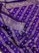 Blue Banarasi saree in banarasi silk with muted gold zari weave — Kaash Collection
