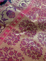 Blue Color with Pink Ikkat Design Banarasi Silk Weaved Saree with Paitani Style Borders with Meenakari - Kaash