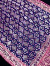 Blue Color with Pink Ikkat Design Banarasi Silk Weaved Saree with Paitani Style Borders with Meenakari | Banarasi Soft Handloom Silk Sarees - Kaash