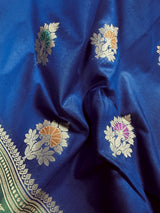 Blue with Green & Purple Banarasi saree in banarasi silk with muted gold zari with meenakari & 9" border — Kaash Collection