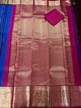 Blue pure kanjivaram kanchipuram silk saree with muted gold zari weave — Kaash Collection