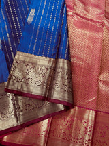 Blue pure kanjivaram kanchipuram silk saree with muted gold zari weave — Kaash Collection