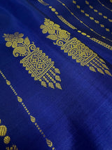 Blue pure kanjivaram kanchipuram silk saree with muted gold zari weave — Kaash Collection
