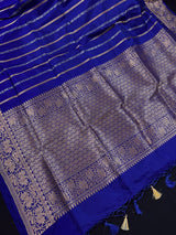 Blue Pure Banarasi Katan Silk Saree with Copper and Sliver Zari - Kaash