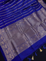 Blue Pure Banarasi Katan Silk Saree with Copper and Sliver Zari | SILK Mark Certified - Kaash
