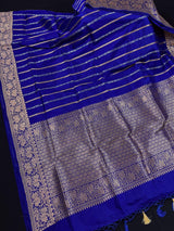 Blue Pure Banarasi Katan Silk Saree with Copper and Sliver Zari | SILK Mark Certified - Kaash