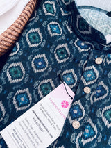 Peacock Blue Ikkat men's kurta pajama in soft silk (non-pure, crepe-like) with ikkat digital print — Kaash Collection