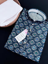 Peacock Blue Ikkat men's kurta pajama in soft silk (non-pure, crepe-like) with ikkat digital print — Kaash Collection