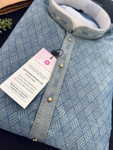 Bluish Grey Color Men Kurta – Grey Blue Kurta for Men - Kaash