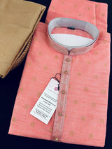 Blush Pink designer Men Kurta Pajama Set with Weave Work - Kaash