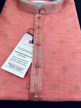 Blush Pink designer Men Kurta Pajama Set with Weave Work | Raw Silk Men Ethnic Wear| Designer Men Wear | Pink Color Kurta - Kaash