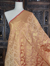 Blush/Skin Pink Banarasi Pastel dupatta in soft silk (non-pure) with floral jaal with gold zari — Kaash Collection