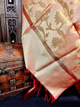 Blush/Skin Pink Banarasi Pastel dupatta in soft silk (non-pure) with floral jaal with gold zari — Kaash Collection