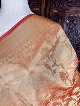 Blush/Skin Pink Banarasi Pastel dupatta in soft silk (non-pure) with floral jaal with gold zari — Kaash Collection