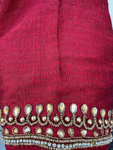 Boat Neck Maroon Raw Silk ready-to-wear blouse with boat neck with handwork & beads — Kaash Collection