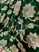 Bottle Green and Red Color Pure Georgette Silk Saree with Muted Gold Water Zari | Floral Jaal Saree | SILK MARK CERTIFIED - Kaash