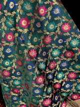 Bottle Green Semi Banarasi Floral dupatta in semi banarasi soft silk with floral jaal with meenakari & muted gold zari — Kaash Collection