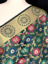 Bottle Green Semi Banarasi Floral dupatta in semi banarasi soft silk with floral jaal with meenakari & muted gold zari — Kaash Collection