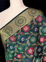 Bottle Green Semi Banarasi Floral dupatta in semi banarasi soft silk with floral jaal with meenakari & muted gold zari — Kaash Collection