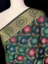 Bottle Green Color Banarasi Silk Dupatta - Floral Jaal with Meenakari - Muted Gold Zari Weaving Dupatta - Dupatta Gift For Her - Kaash